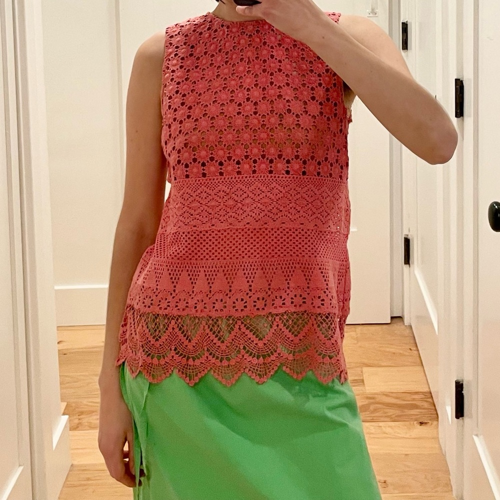 Coral flower crochet sleeveless top